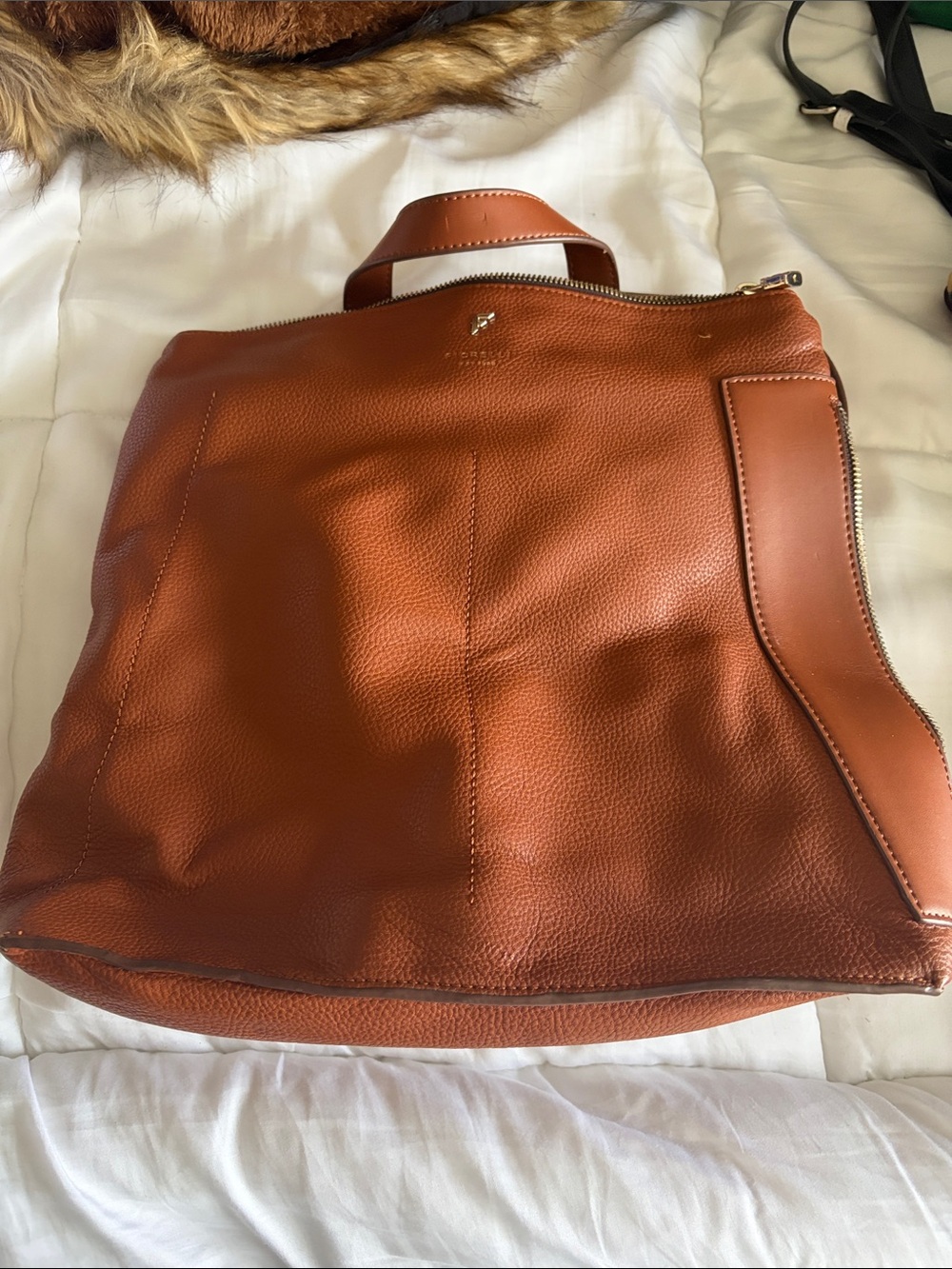 Fiorelli PU Leather Convertible Tote Bag Backpack in Cognac